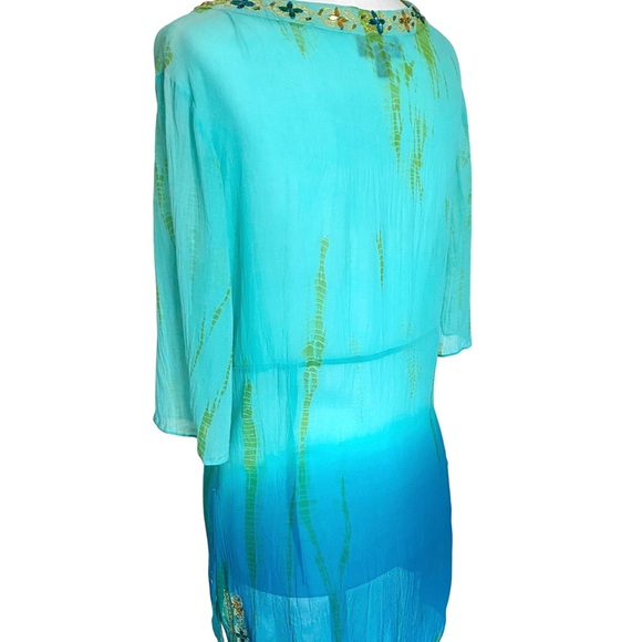 BEBE Sheer Blue Ombre Embellished Tunic Top - Picture 2 of 6